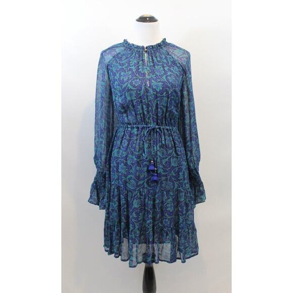 FIGUE Sz XS Blue Green Floral Kaia Smocked Dress Long Sleeve Boho - Picture 9 of 9